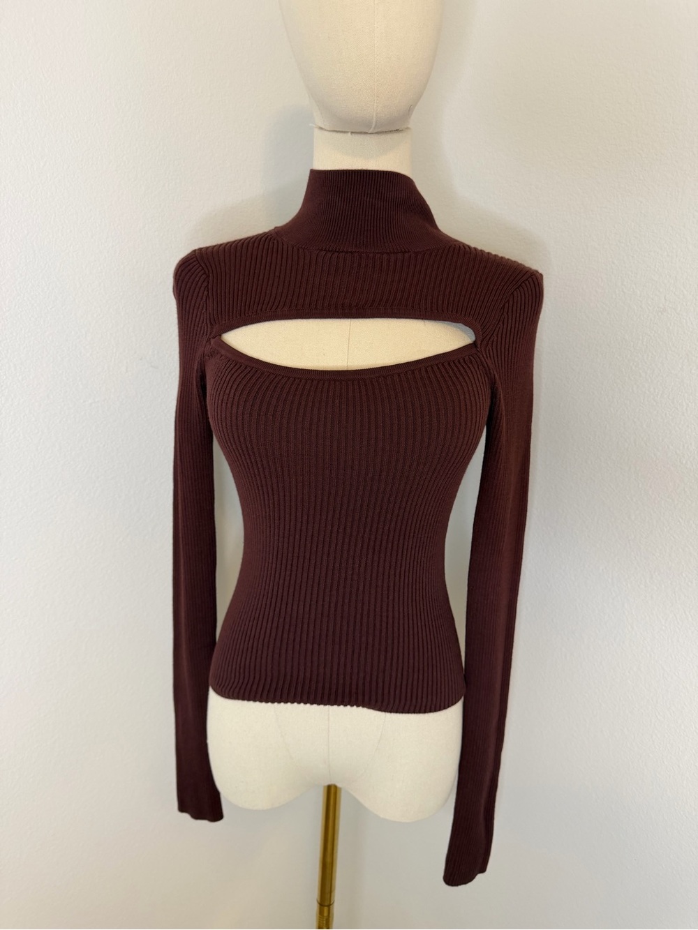 NBD Ribbed Long Sleeve Cutout Top in Purple Size XS